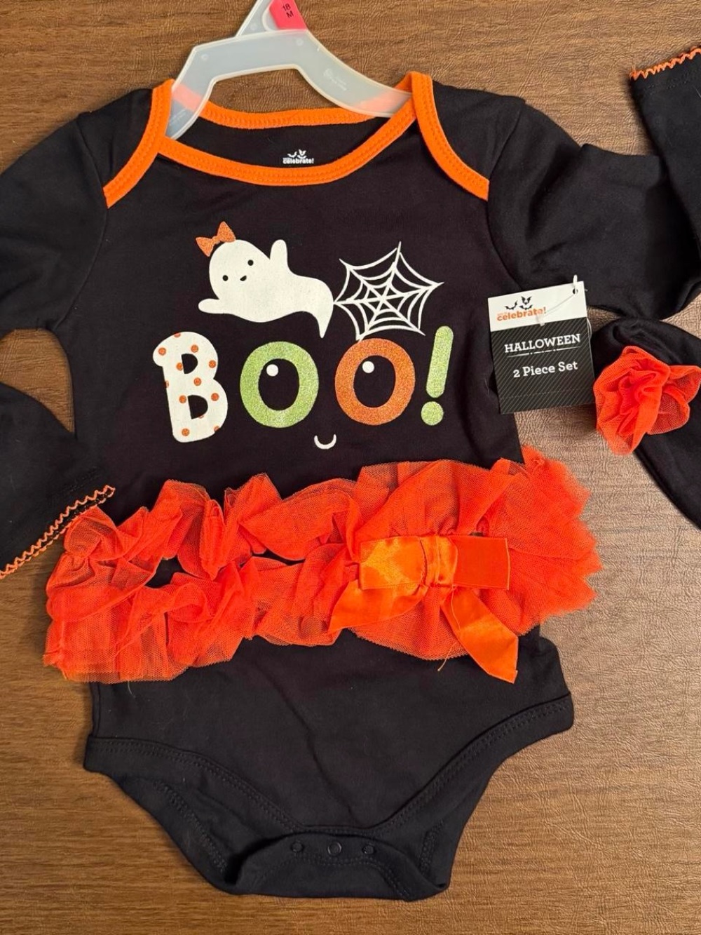 Black & Orange 'Boo!' Halloween Baby Costume Bodysuit - 2 Piece Set